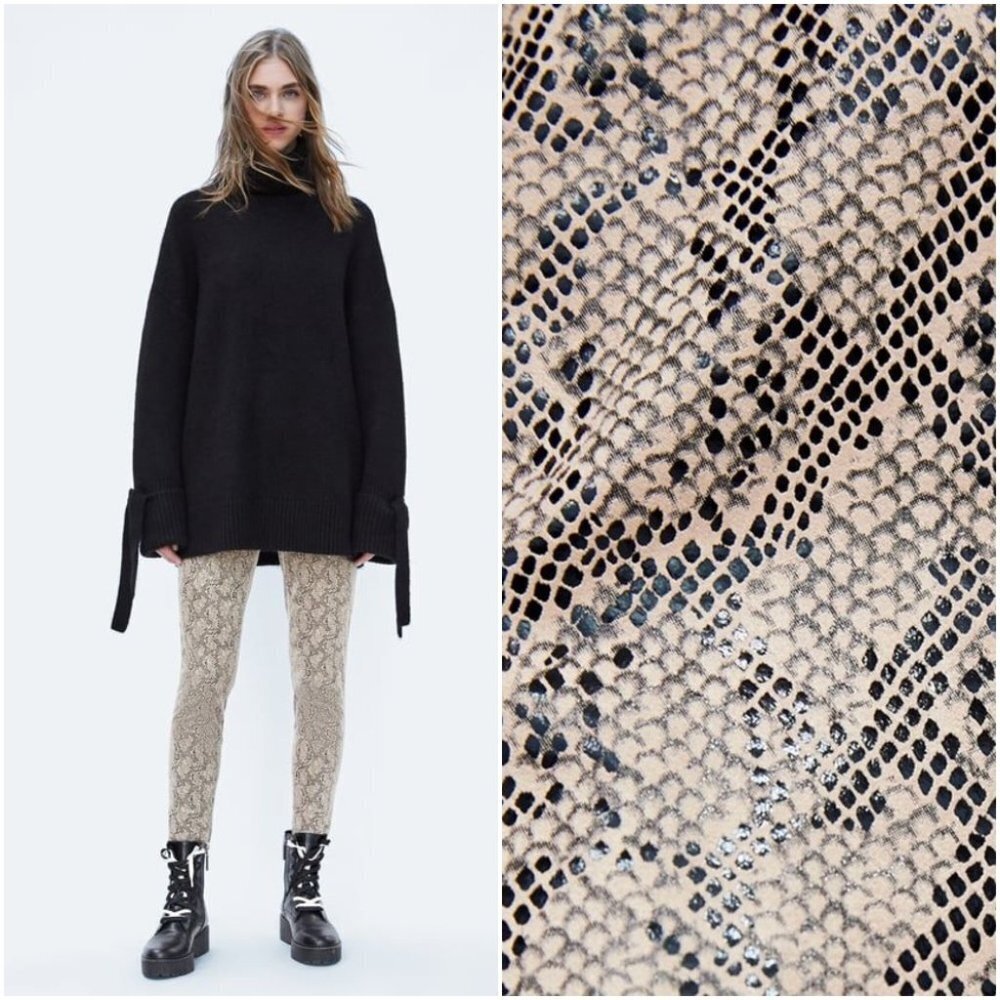 NWT ZARA HIGH RISE STRETCH FAUX SUEDE SNAKE PRINT PANT